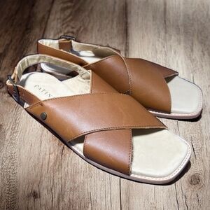 Patina Portland Leather Sandals Handmade 10 Criss Cross Slingback Buckle Brown